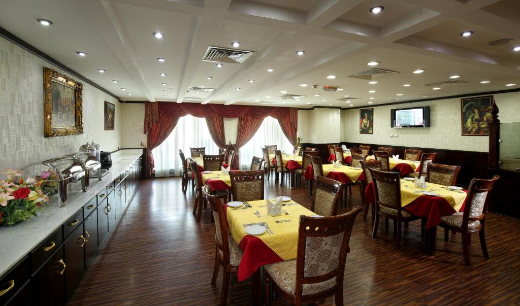 The restaurant laid for dinner service